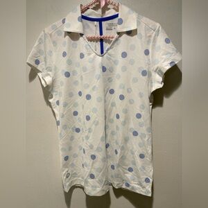 Nike Drifit White Blue Polka Dot Short Sleeve Golf Polo Size M NWT
